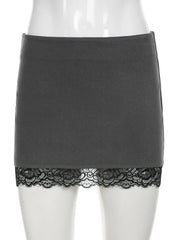 Cyflymder  Basic Slim Lace Trim Bodycon Skirts Casual Sexy Solid Low-Waist Supper Mini Skirts Women 2025 Summer Fashion Streetwear