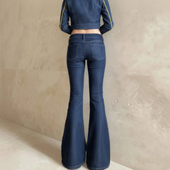 Cyflymder  Vintage Women's Low Rise Flared Jeans Slim Bootcut Silhouette Y2K Hot Girl Streetwear Style Casual Denim Pants Street Outfits