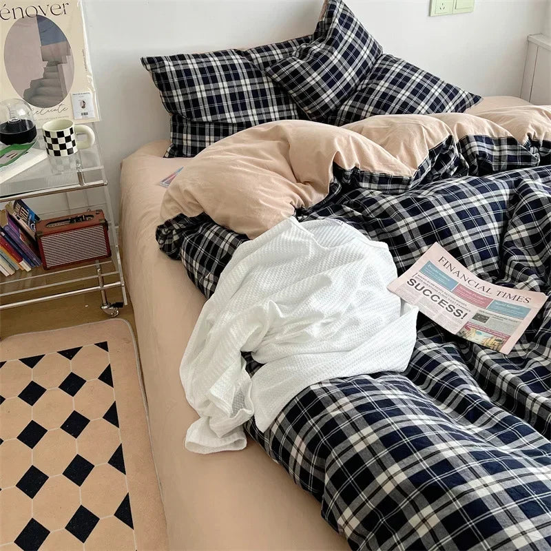 Cyflymder  Japanese Style Cotton Printed 4Pcs Bedding Sets Skin Friendly Ab Double-Sided Design Duvet Cover Washed Comfort Set for Adults