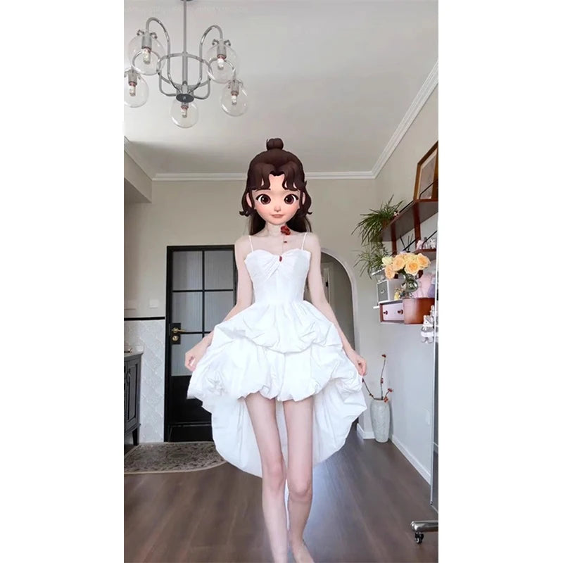 Cyflymder  Irregular White Mini Dress Women Fashion Birthday Party Prom Luxury Sexy Straps Dress Summer Korean Bodycon Design Vestidos New