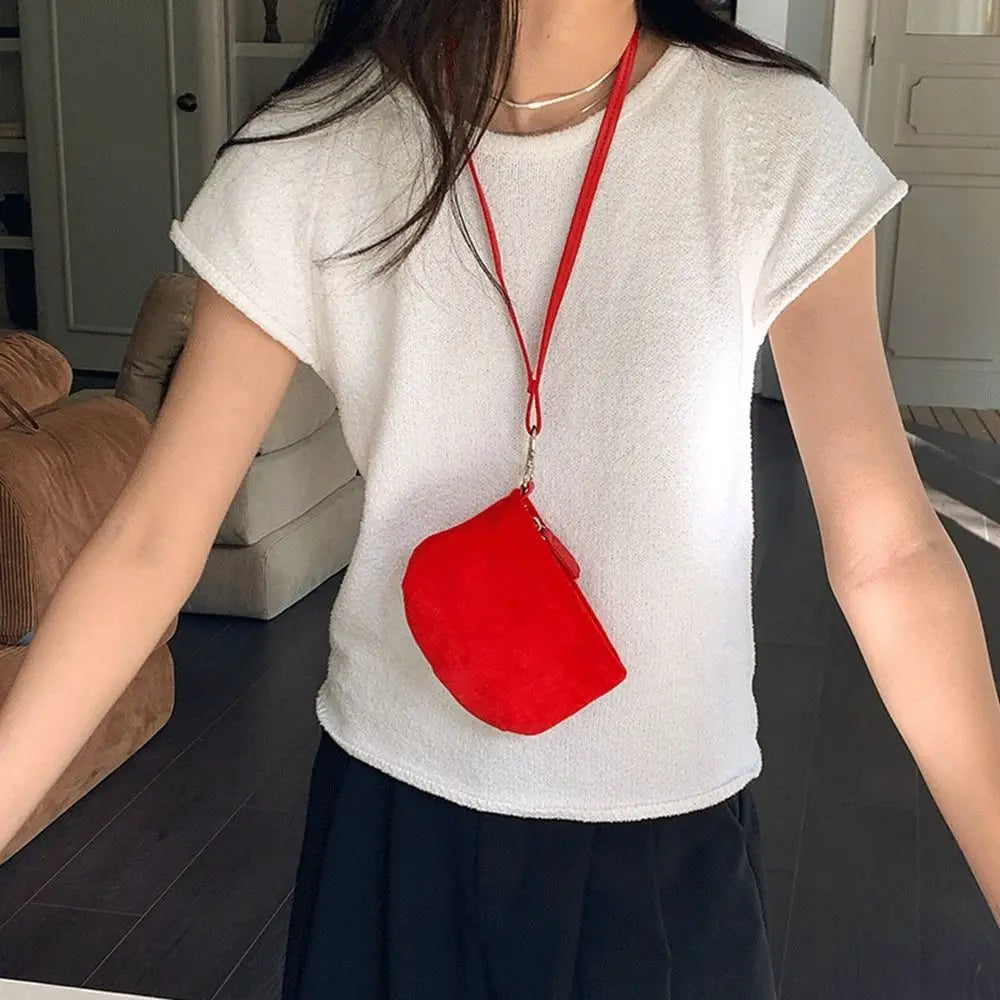 Cyflymder  PU Leather Suede Coin Purse Shoulder Bag Lipstick Earphone Pouch Mini Storage Bag Purse Card Holder Lanyard Wallet Outdoor
