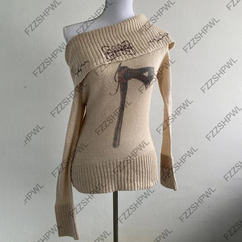 Cyflymder  Women Y2k Knitted sweater Chic Harajuku Graphic Print Streetwear Vintage vibe Knitt Top Punk Hotsweet Pullover Rock Goth Fashion