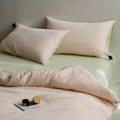 Cyflymder  40S Ripple Jacquard Pure Cotton Bedding Set Bubble Gauze Color Blocking Breathable Quilt Set Twin Full Queen King Bedclothes