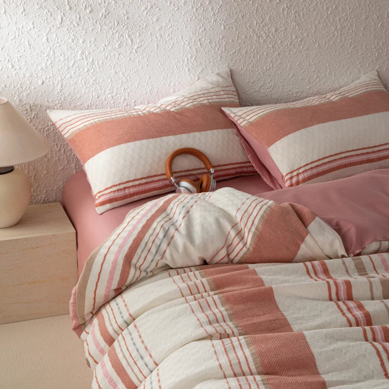 Cyflymder  Bedding Set 100% Cotton Simple Vertical stripes Duvet Cover Set  Double Queen King Size Nordic Quilt Cover Bed Sheet Pillowcases