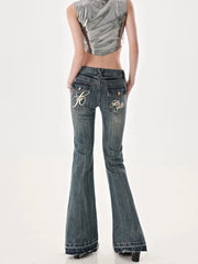 Cyflymder American High Street Spicy Girls Low Waist Jeans Women Autumn Vintage Y2k Design Sense Slim Fit Straight Tube Micro Flare Pants