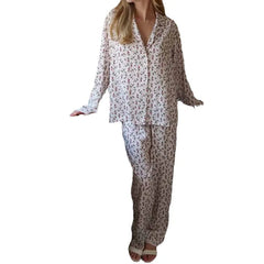 Cyflymder   Floral Two-piece Set Long-sleeve Single-breasted Top and Long Pants Women's Loungewear Casual Two-piece Set