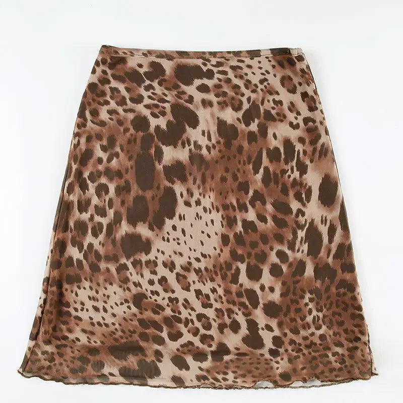 Cyflymder  American Hot Girl Leopard Print Mesh Skirt Ins Temperament Personality Niche Slim Fit and Slim