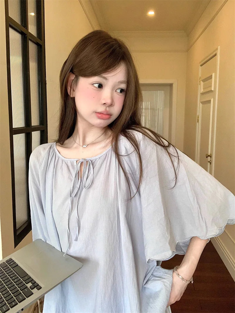 Cyflymder   Summer New Round Neck Lace-up Soft Loungewear Casual Loose Girl