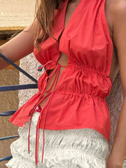 Cyflymder  Romore Orange Sexy Bal Beachside Summer Trendy Vest Faionable Cover-Up Strapl Crop Top for Holiday Wear