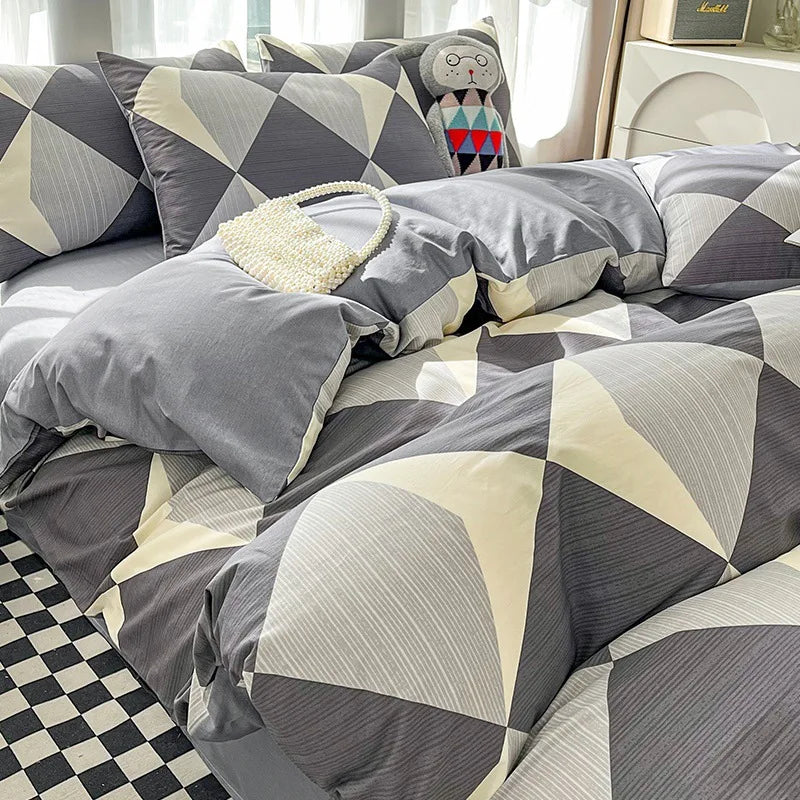 Cyflymder  Simple Nordic Pure Cotton Striped Bedding Set Naked Sleeping Comfortable Duvet Cover Set Fitted Sheet Kit for Single and Double