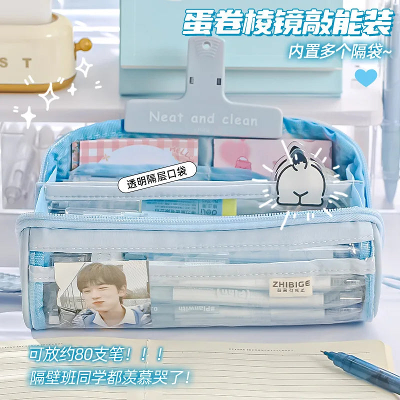 Cyflymder  1 Piece Creative Style Simplicity Pencil Case Cute Candy Color Series Pencil Pouch High Capacity Transparent Stationery Bag