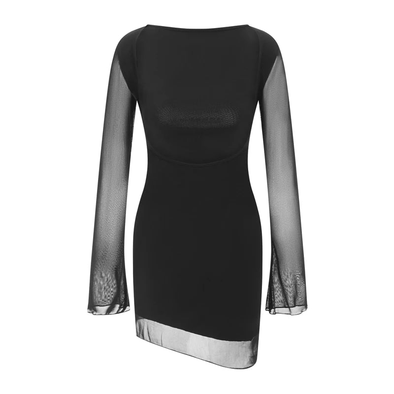 Cyflymder  Coquette Mesh Sheer Mini Dress Casual Long Sleeve Backless Party Mini Dress Beach Cocktail Club Vintage Streetwear
