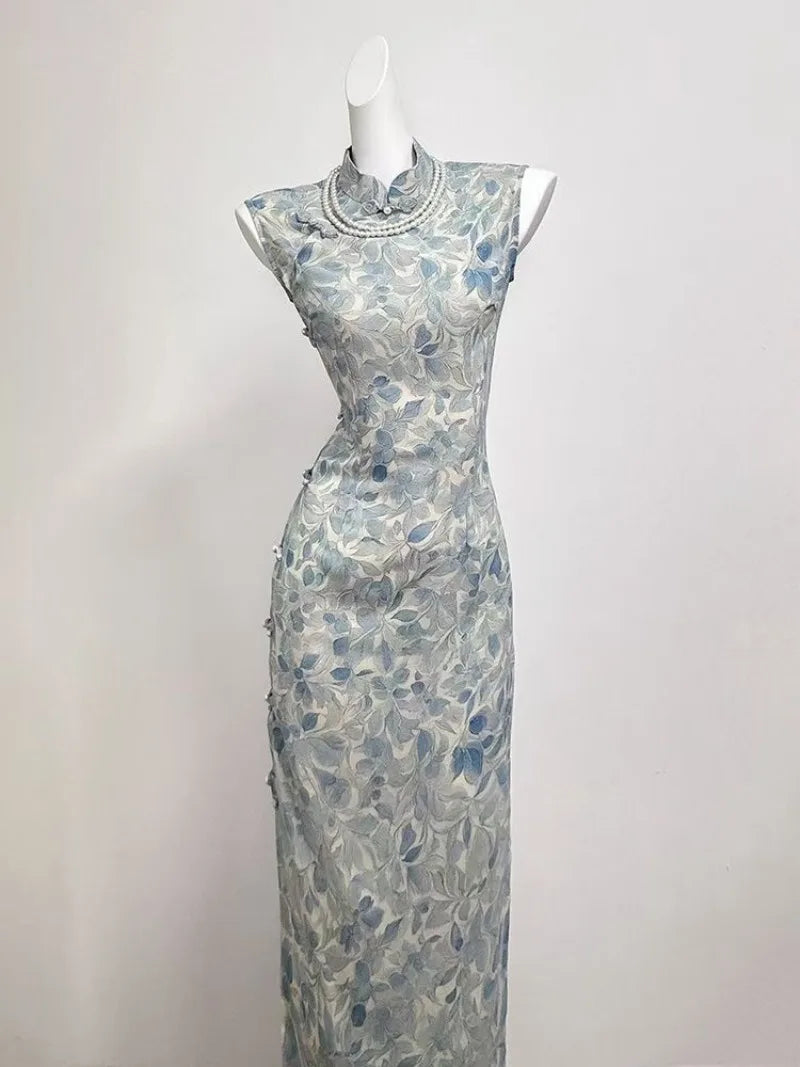 Cyflymder  Chinese Style Sexy Cheongsam Women's Summer Elegant Slim Fit Stand Collar Sleeveless Dress Fashion Female Clothes