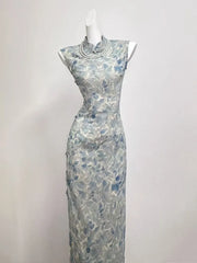 Cyflymder  Chinese Style Sexy Cheongsam Women's Summer Elegant Slim Fit Stand Collar Sleeveless Dress Fashion Female Clothes