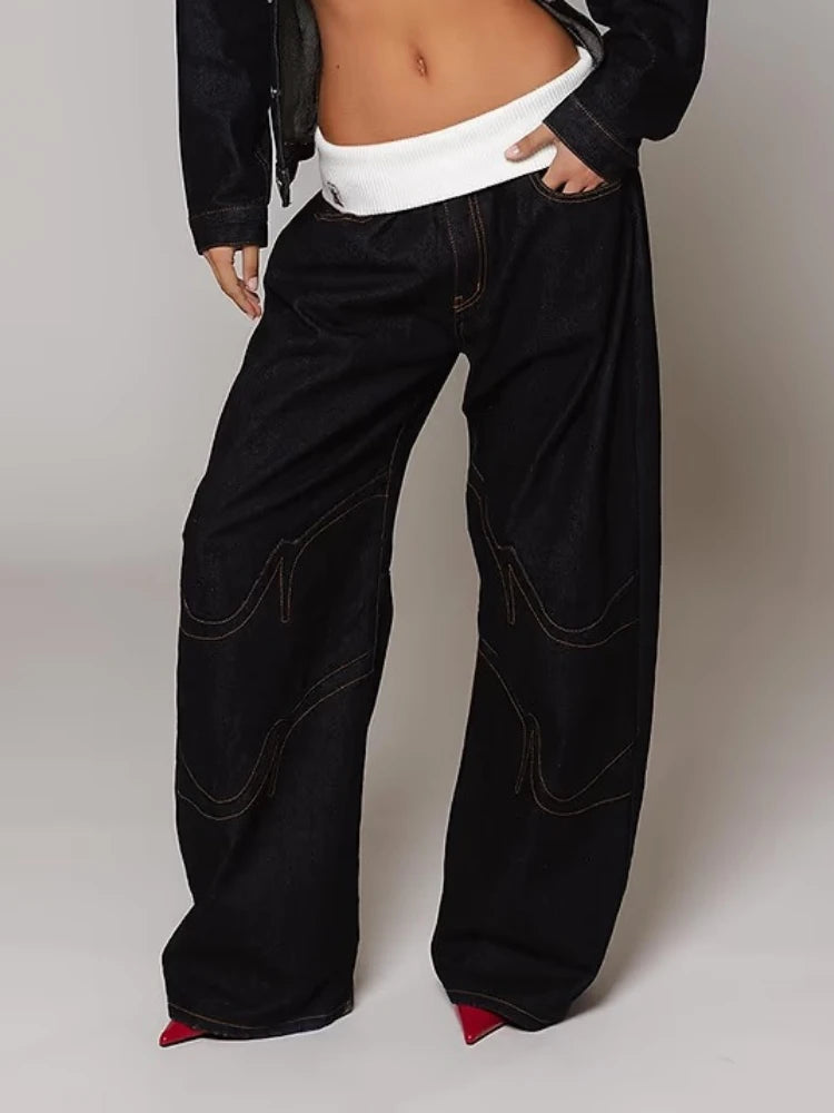 Cyflymder  Baggy Blue Women Jeans Y2k Harajuku Vintage Low Waist Wide Leg American Style Denim Trousers Gyaru Hip Hop Streetwear