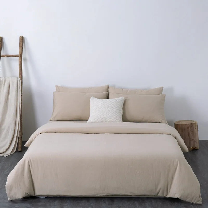 Cyflymder  Solid Color Pure Cotton High-Density Bedding Sets Washed Cotton Soft Duvet Cover Kit Skin Friendly Breathable Bedclothes