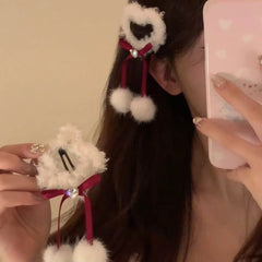 Cyflymder Korean Version of the Lovely Stars Love Plush Hair Clip Autumn Winter New Snowball Ribbon Barrettes Christmas Festive Barrettes