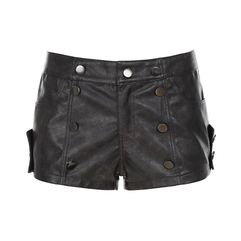 Cyflymder  Euramerican Gothic Low Waist Pu Length Short Pant Y2k Heavy Buttons Design Spliced Hot Shorts Harajuku Spice Women Punk Shorts