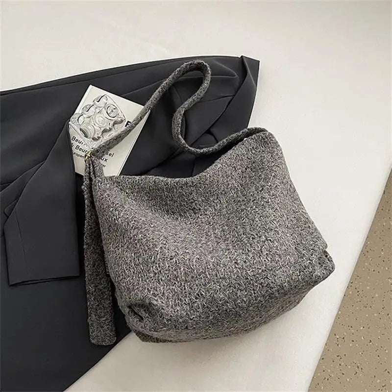 Cyflymder   Women Woolen Tote Bag Plush Hobo Bags Large Capacity Soft Texture Handbags Commuter Zipper Shoulder Bag Adjust Shoulder Strap