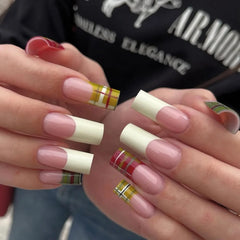 Cyflymder  24pcs Sweet Cool y2k Star Press on Nails Leopard Print French Long Ballet Fake Nails for Women Wearable Gothic Punk False Nails