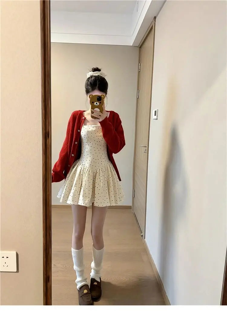 Cyflymder  French Square Neck Polka Dot Sleeveless Dress Women Summer 2025 New Style High-end Temperament Waist Cinching A-line