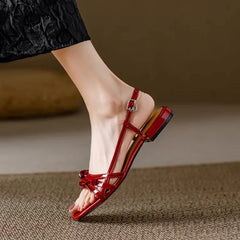 Cyflymder  New Stunning Designer Square Toe Single Side Butterfly Red Sandals Summer New Low Heeled Women's Sandals