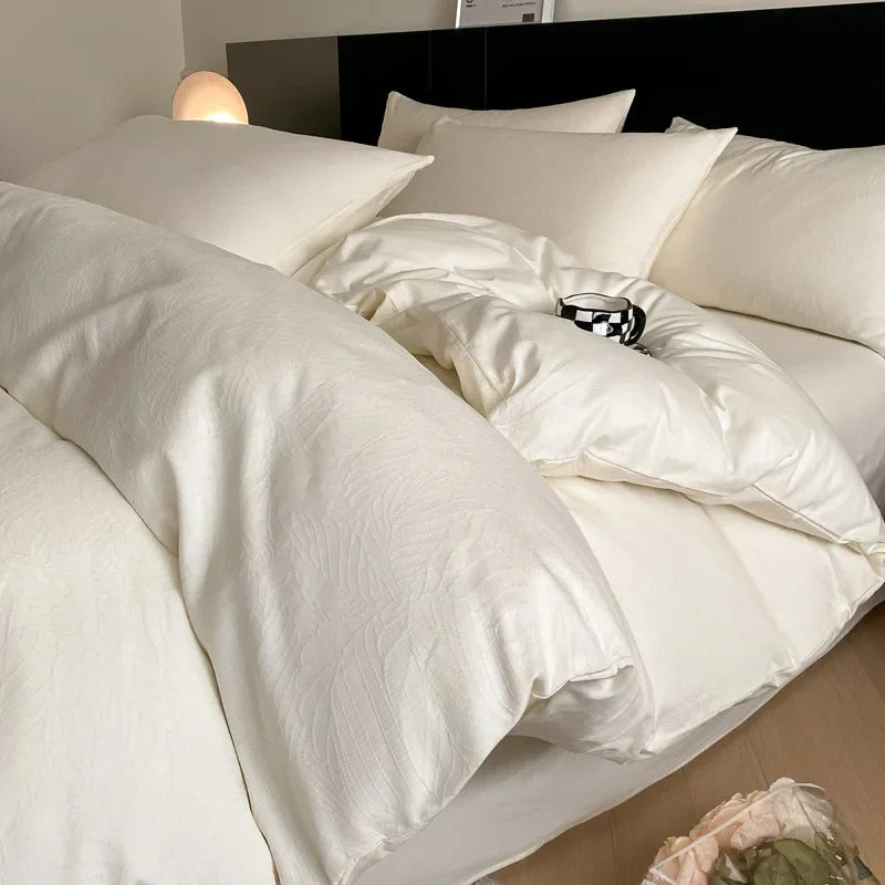 Cyflymder  Light Luxury Soft Thick 100% Cotton Flat Sheet Sets Satin Jacquard Silky Bedding Set for Seasons Single Double Bed Comfort Set