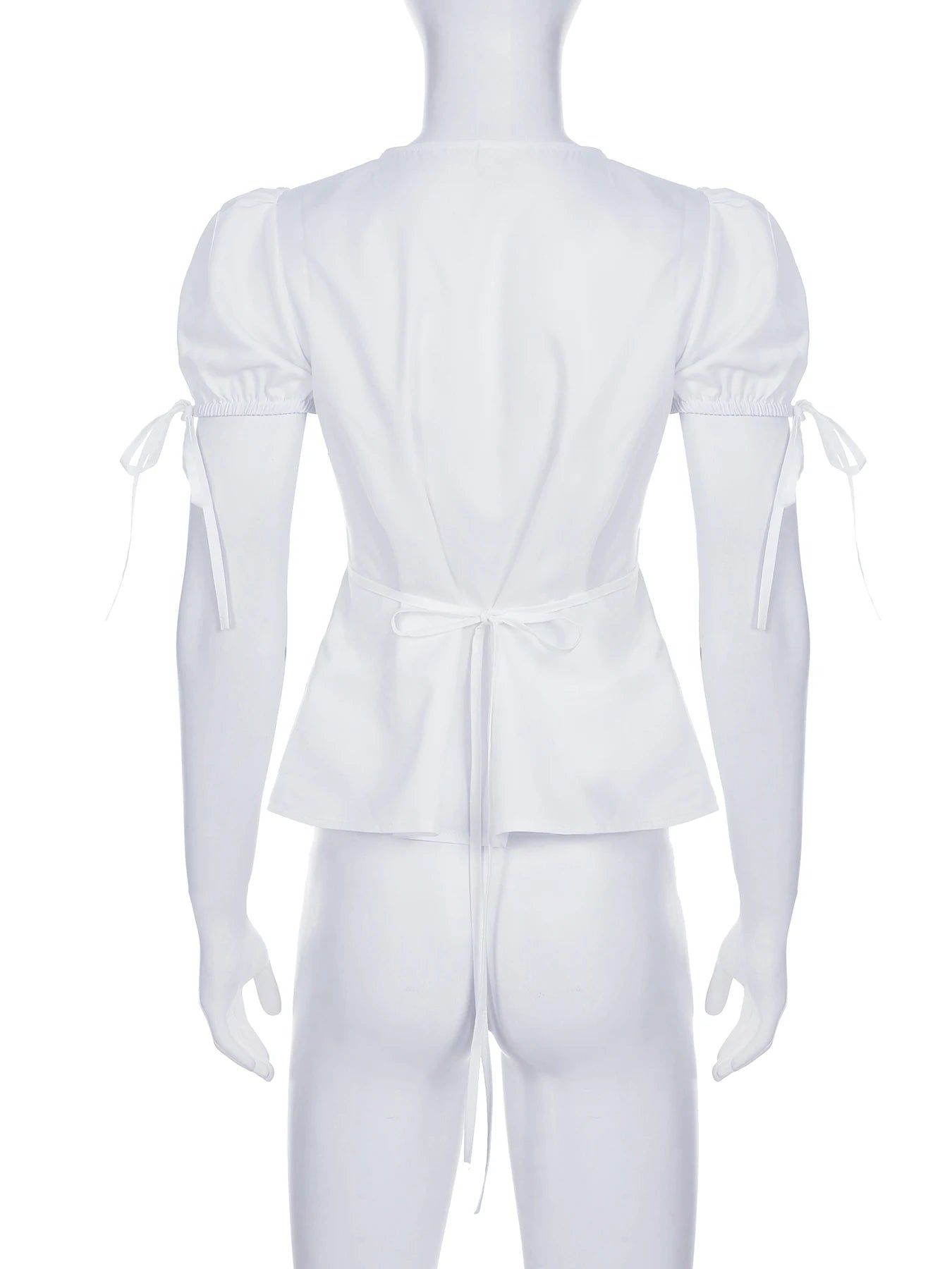 Cyflymder  Elegant Fashion Solid Split Blouse Slim Bandage V-Neck Puff Sleeve Shirts Women 2025 Summer Fashion Streetwear Ladies