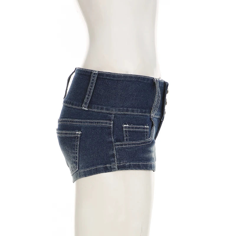 Cyflymder  Retro Low-waist Breasted Button Denim Shorts Y2k Slim Jean Hot Pants Summer Women 2000s Grunge Kpop Japanese Gyaru 2025