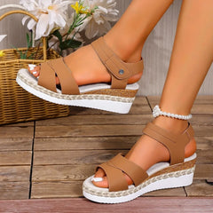 Cyflymder  New Large Size 43 Thick Heel Fish Mouth Sandals Summer Outdoor Beachwear Open Toe Women's Shoes Linen Bottom Slip-On Sandals