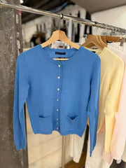 Cyflymder  Pink Sweet Pocket Knit Sweater Coat Women Autumn Lace Trim Neck Button Casual Solid Jumper Tops Sweet Cute Preppy Style Cardigan