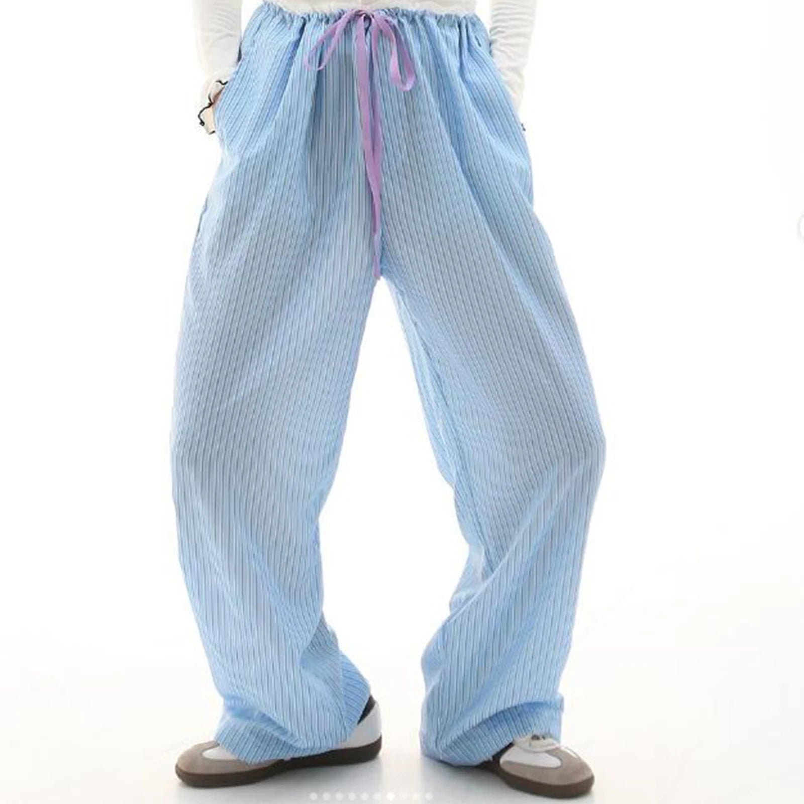 Cyflymder  Women Loose Pants Stripe Print Drawstring Elastic Waist Trousers Spring Summer Casual Sweatpants Streetwear