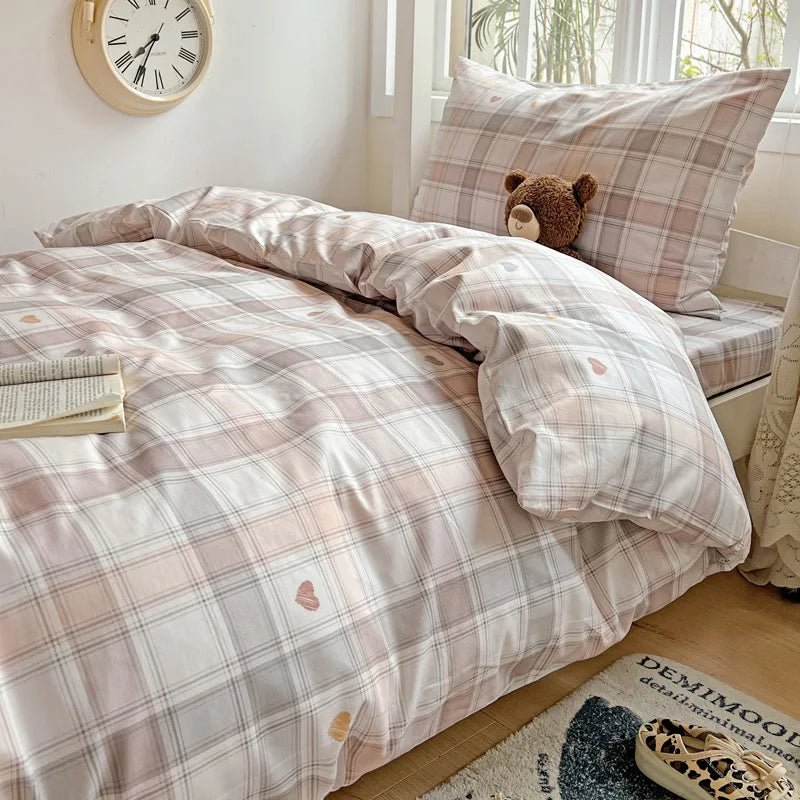 Cyflymder Pure Cotton Printed Student Bedding Set Single Queen Skin Friendly Bed Linens Skin Friendly Soft Comforter Set for All Seasons