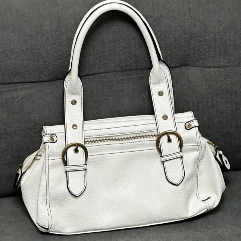 Cyflymder  Hot Girl White Leather Shoulder Bag Large Capacity Tote Bag Women Designer Luxury Bag Ladies Versatile Commuter Handbag Y2k 2025