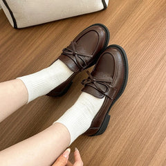 Cyflymder   Vintage Slip on Women Elegantes Mary Jane Shoes Fashion Butterfly-knot Shoes for Woman Ladies Thick Heel Dress Loafer Shoes