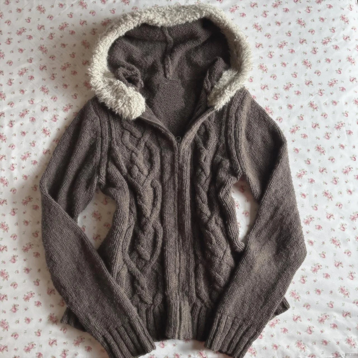 Cyflymder  Fashionable American retro y2k solid color knitted wool collar splicing hoodie coat zipper slim hot girl top autumn and winter