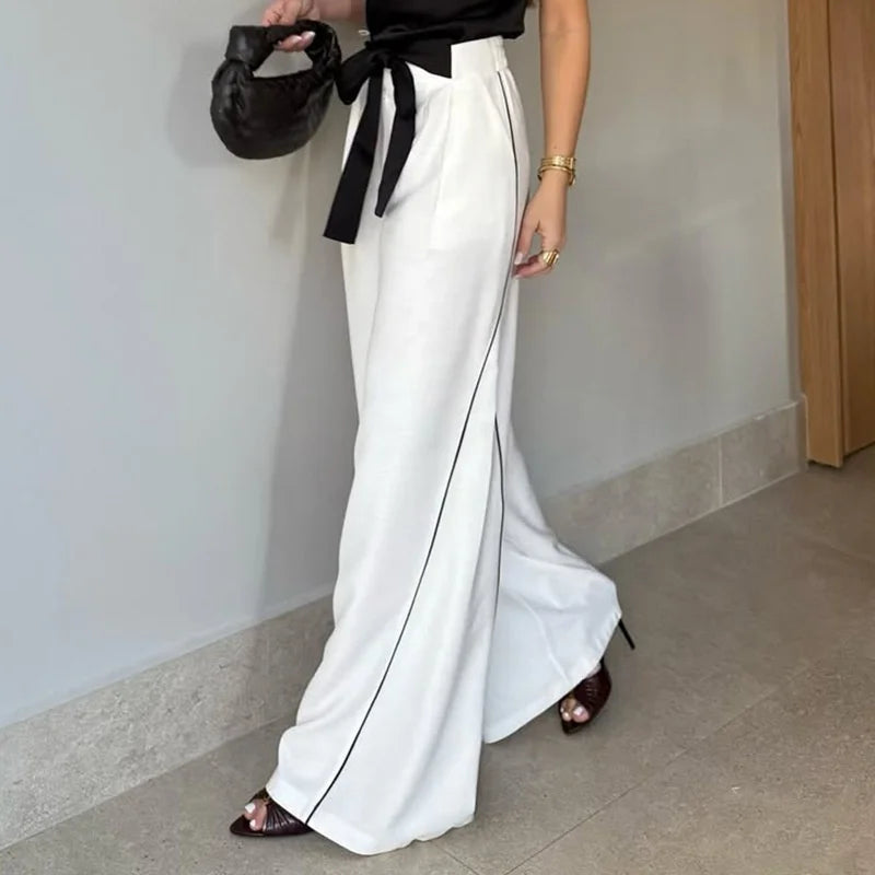 Cyflymder  Faionable High Waist Loose Casual Straight Leg Pants Women's Lace up Polyester Fiber Ladies' Premium Quali Trousers