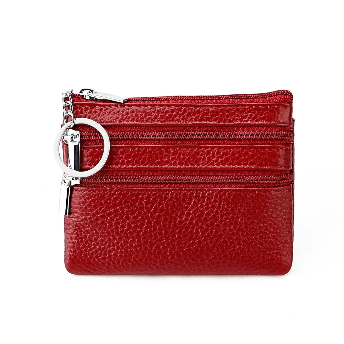 Cyflymder  Fashion Women Genuine Leather Coin Purse Small Zipper Card Holder Mini Pouch Change Wallet with Keychain