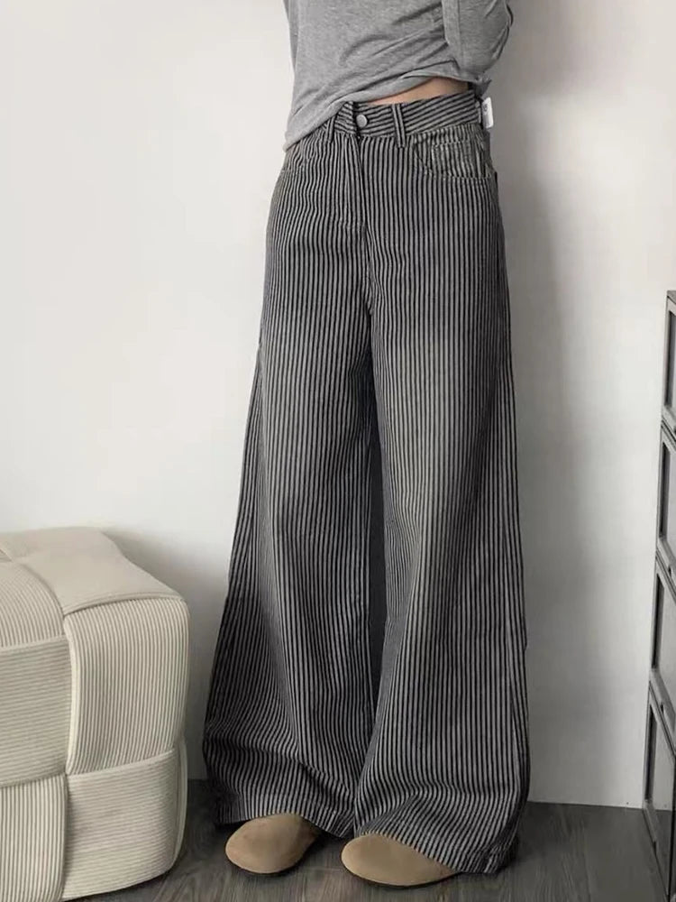 Cyflymder  American Y2K Striped Jeans Women High Waist Vintage Harajuku Denim Pant Streetwear Vintage Loose Female Casual Trousers