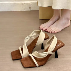 Cyflymder  Luxury Designer Summer French Women Sandals Fashion Square Toe High Heel Party Dress Shoes Banquet Striptease Sandalias