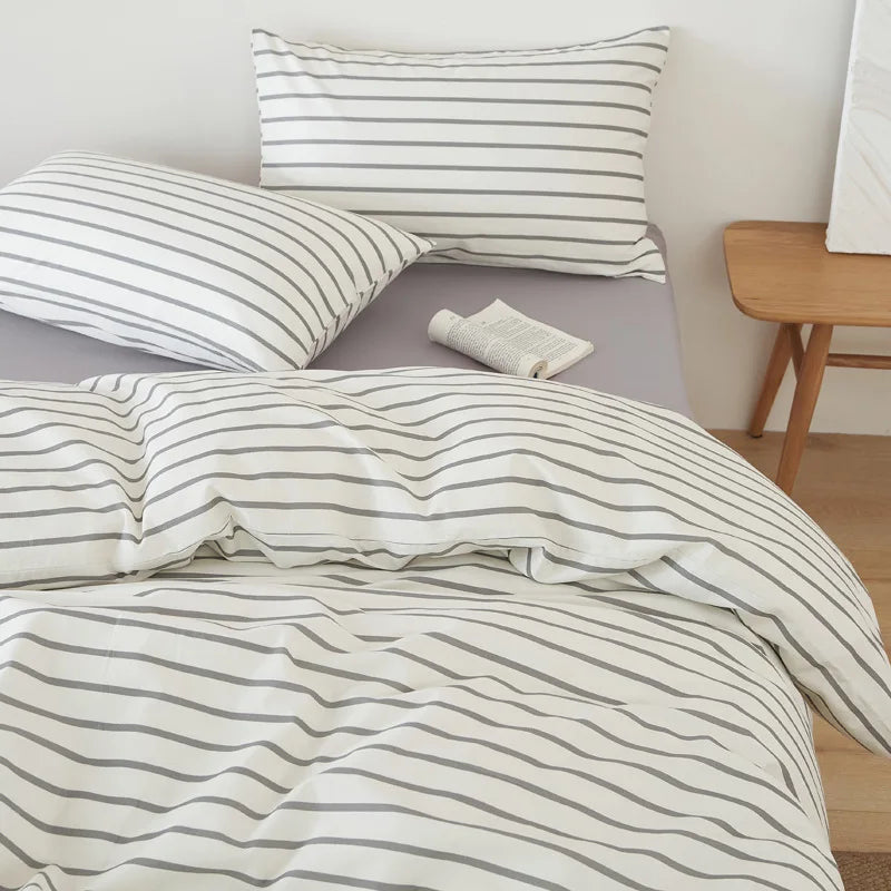 Cyflymder  Nordic Style Pure Cotton Solid Bedding Sets Luxury Skin-Friendly Duvet Cover Fitted Sheet Pillowcase Single Queen Size Quilt Set