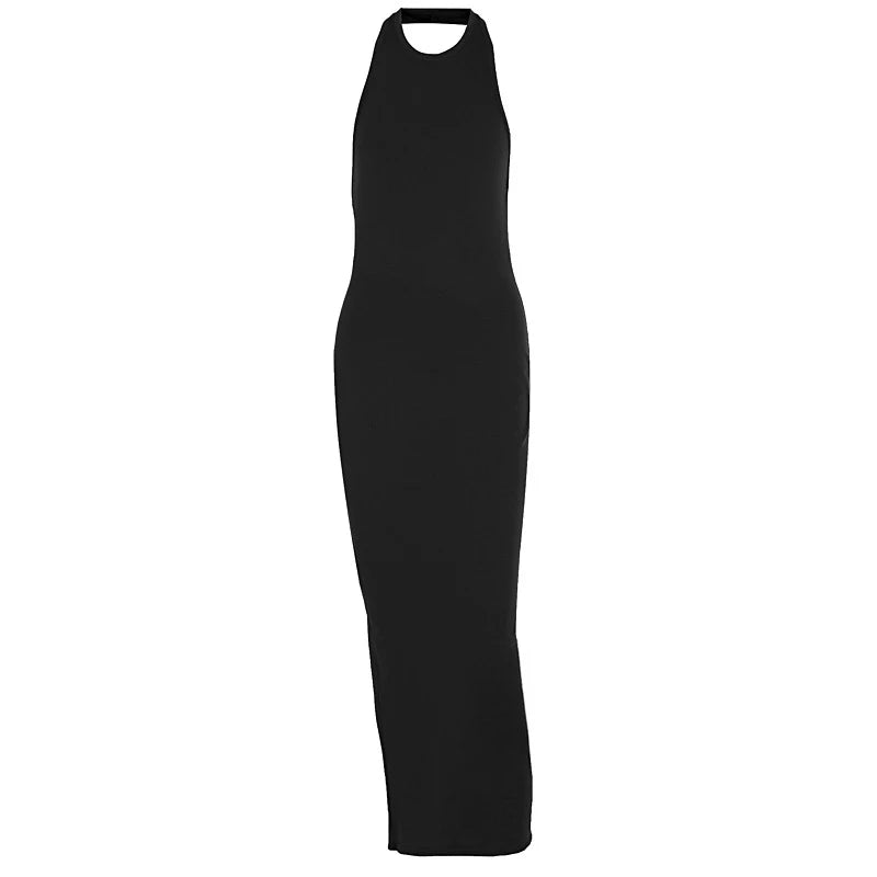 Cyflymder  2025 Ladies Classic Backless Hanging Neck Off-shoulder Fashion Sexy Bodycon Package Hip Split Hem Maxi Dress Party Clothing