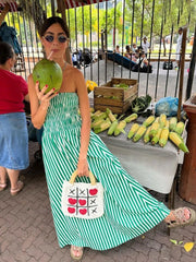 Cyflymder  Green Striped Stripless Summer Dress Women Casual Off Shoulder Backless Maxi Dress Beach Holiday Party Dress Women Outfits