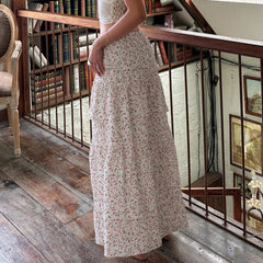 Cyflymder  Casual Women's Floral Skirt Summer Vacation Elastic Waistband Long Skirt All Match Elegant Outfit Harajuku Boho Clothes