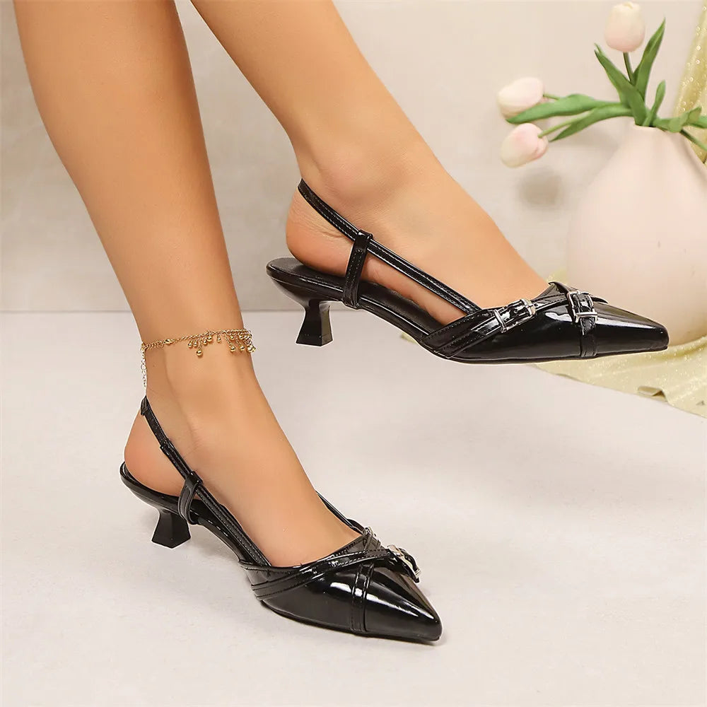 Cyflymder  Big Size 43 Summer Women's Pink Pointed Toe Slingback Sandals Slip on Elegant Green Kitten High Heels Shoes  with Bow Tie
