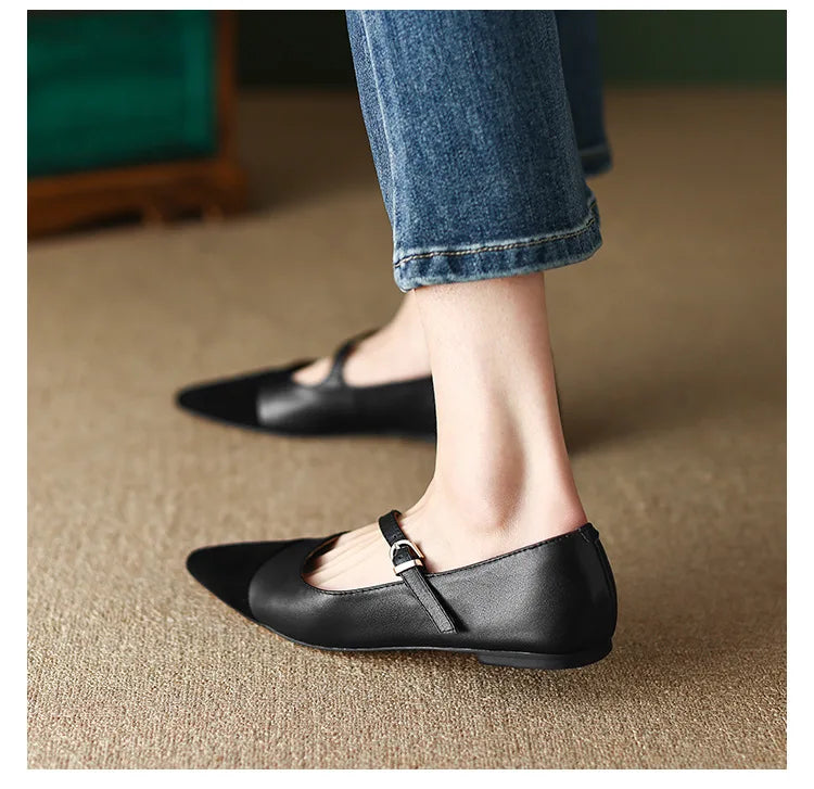 Cyflymder  Splicing Design~ Pointed Head Shallow Mouth Retro Single Shoes Women's New Flat Mary Jane Shoes Woman Shoes