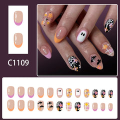 Cyflymder  24pcs Halloween Almond Press on Nails French False Nails Kawaii Wearable Stick-on Nails Fake Nail Uñas Накладные Ногти 네일팁