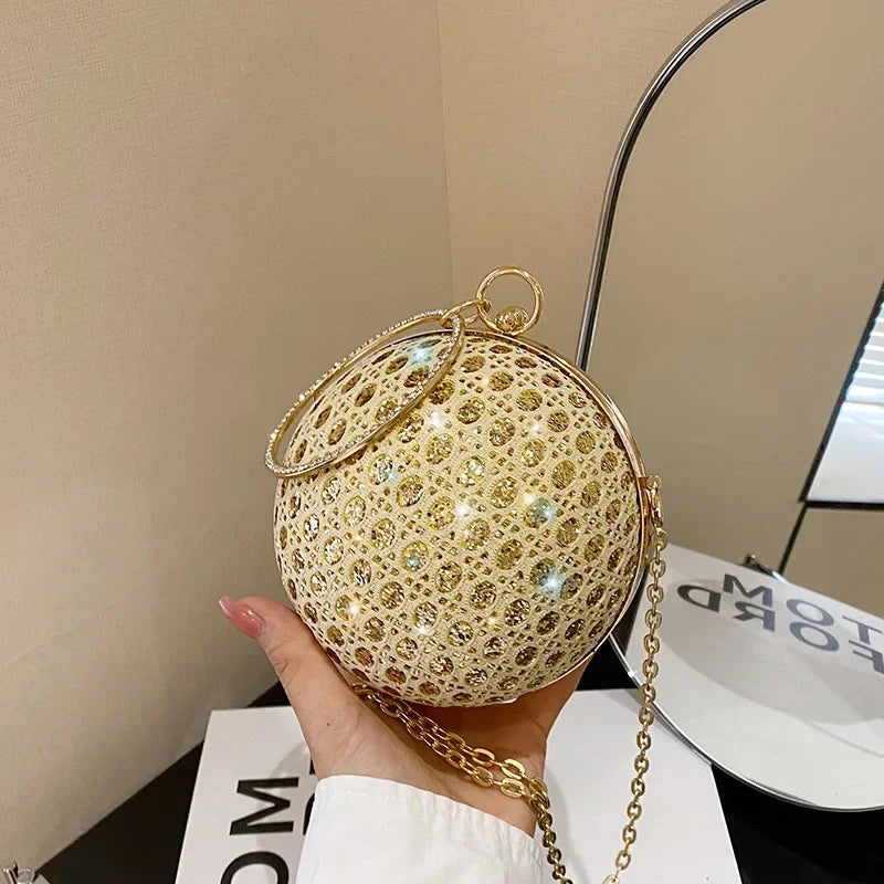 Cyflymder Sparkly Round Evening Purses for Women Shiny Diamonds Handbag Unusual Party Mini Small Bags Fashion Luxury Shoulder Bag Woman