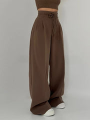 Cyflymder   Fashion Y2K Wide Leg Long Pant For Women Elegant Elastic High Waist Double Drawstring Baggy Pant Office Lady Loose Suit Trousers