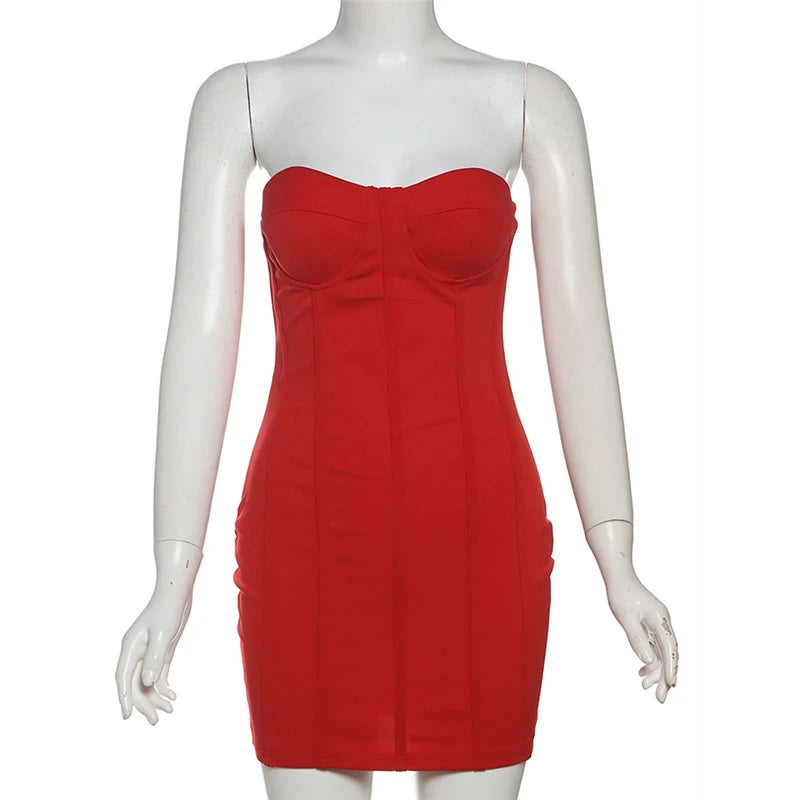 Cyflymder  Fashion Women's Red Mini Dresses Strapless Backless Off-shoulder Body-shaping High Waist Sexy Charming Package Hip Vestidos